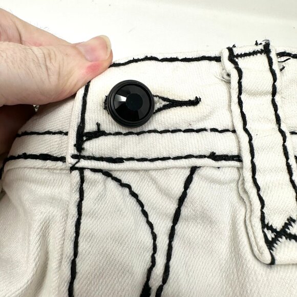 Rock Revival White Jen Demin Shorts sz S 27 Women Black Rhinestone Designs - Picture 6 of 16